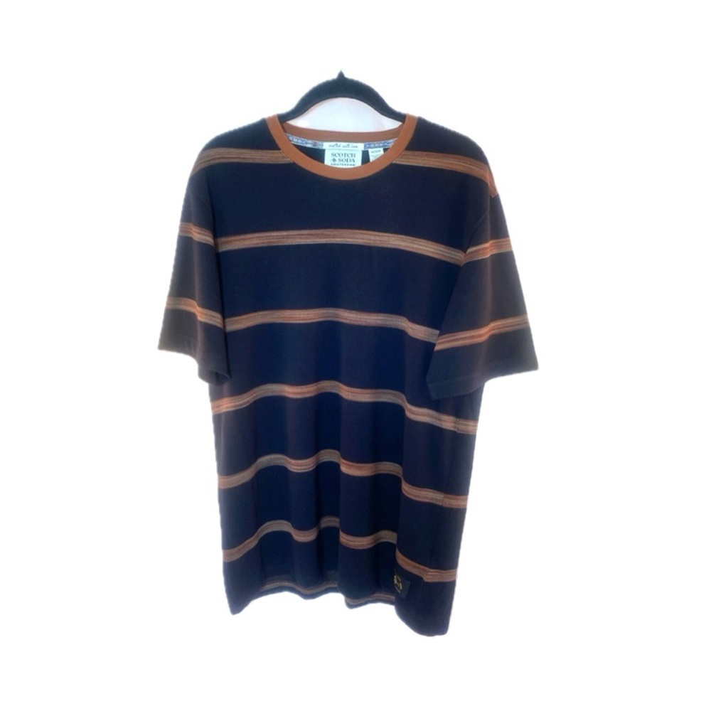 Scotch & Soda Black and Brown Short Sleeve Tee Medium